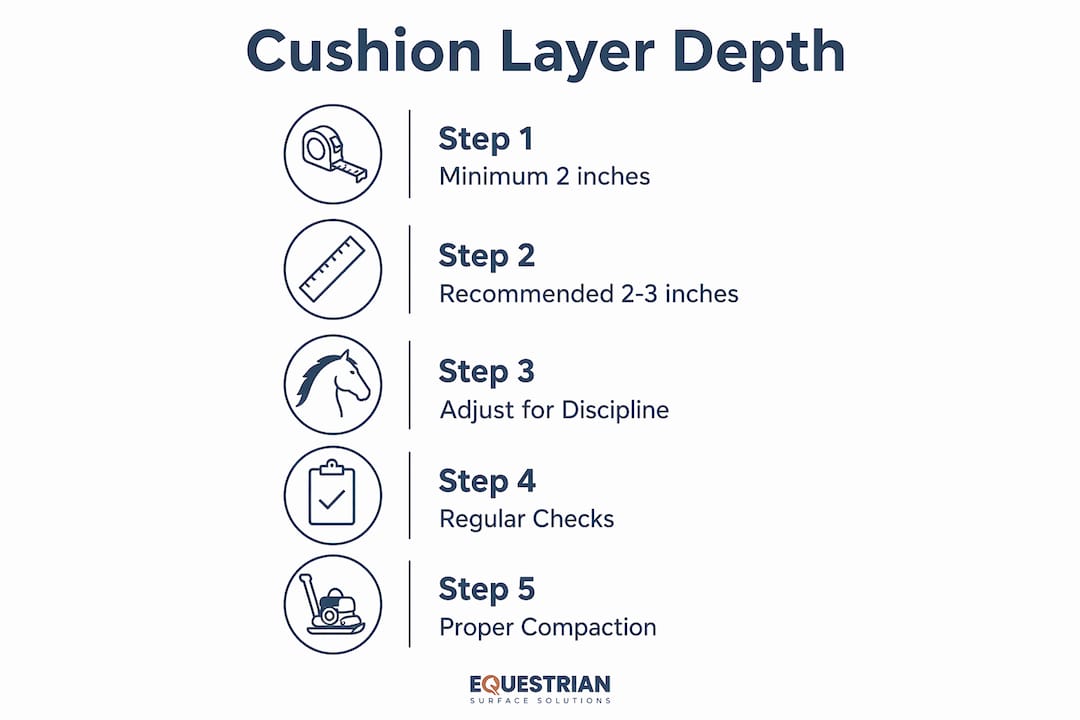 Infographic showing recommended cushion layer depths and maintenance steps