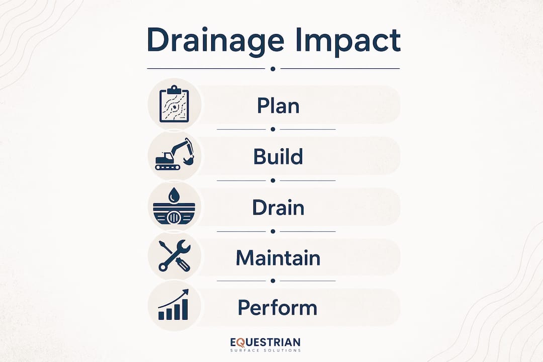 Infographic showing impact steps of arena drainage