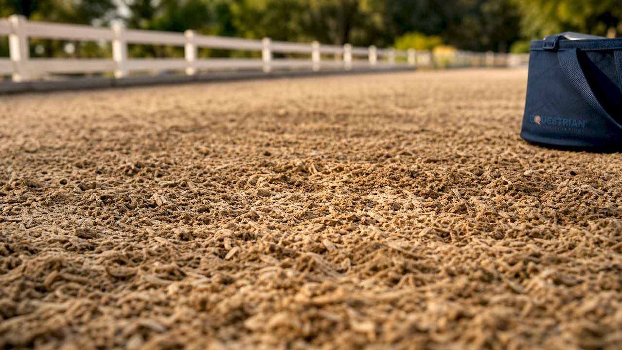 Close-up of dressage arena footing materials