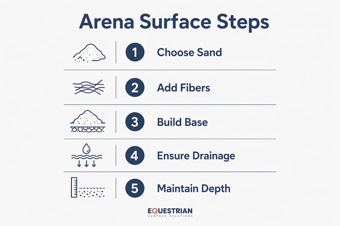 Infographic showing key steps for dressage arena surface