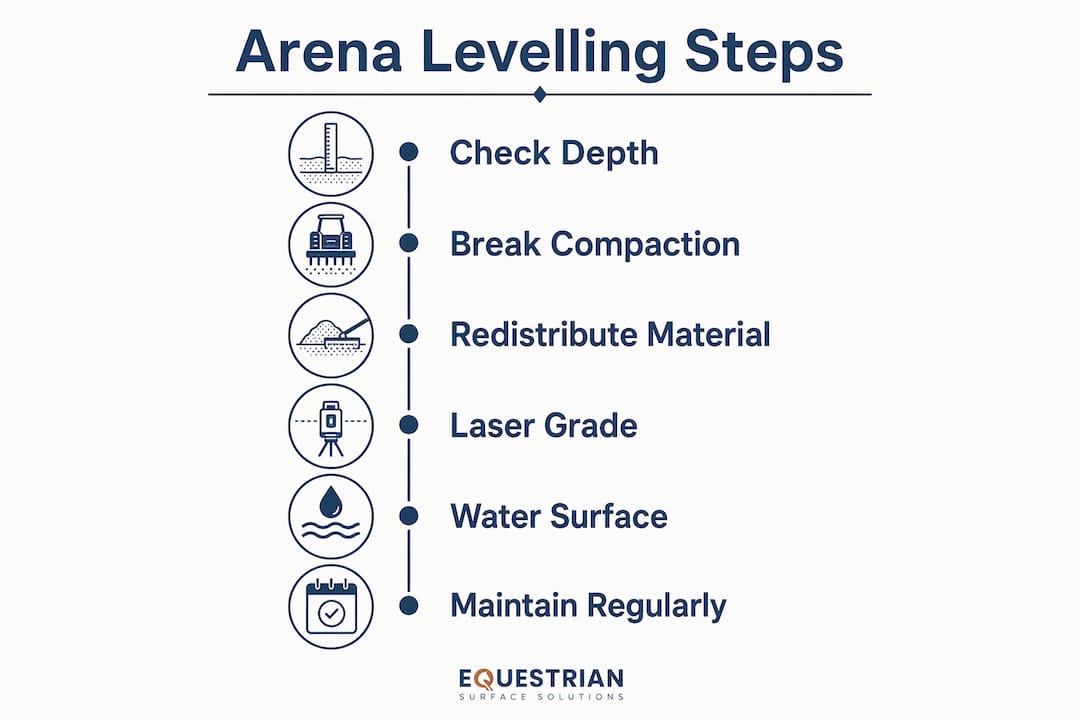Infographic showing horse arena levelling steps