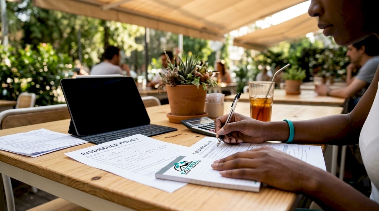 Hands filling insurance claim forms indoors
