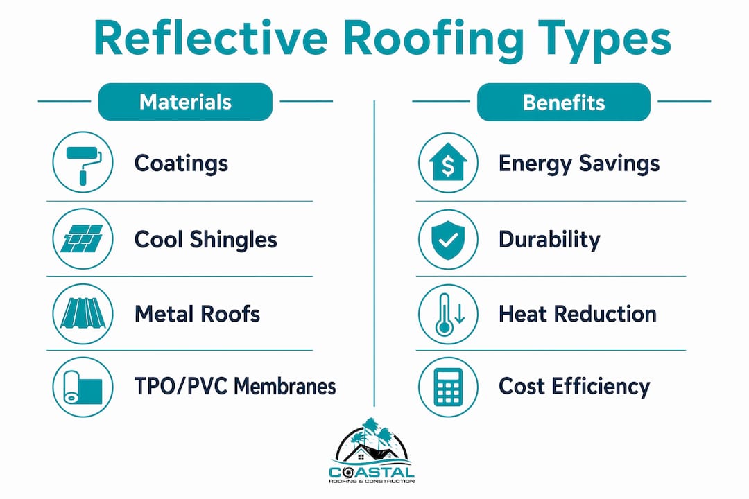 Infographic comparing reflective roofing materials and benefits