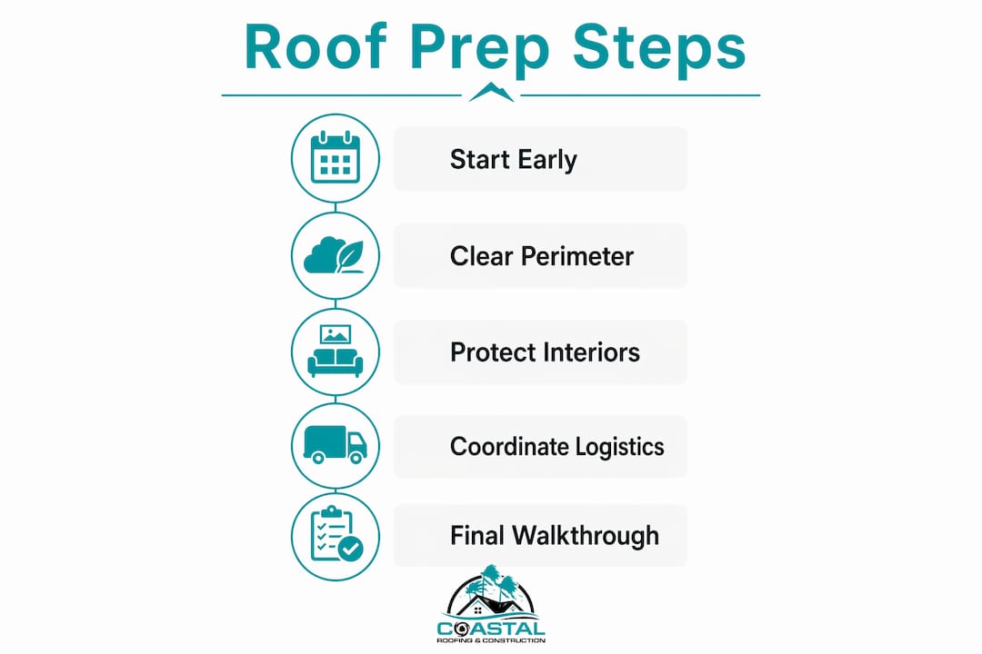 Infographic showing roof replacement preparation steps