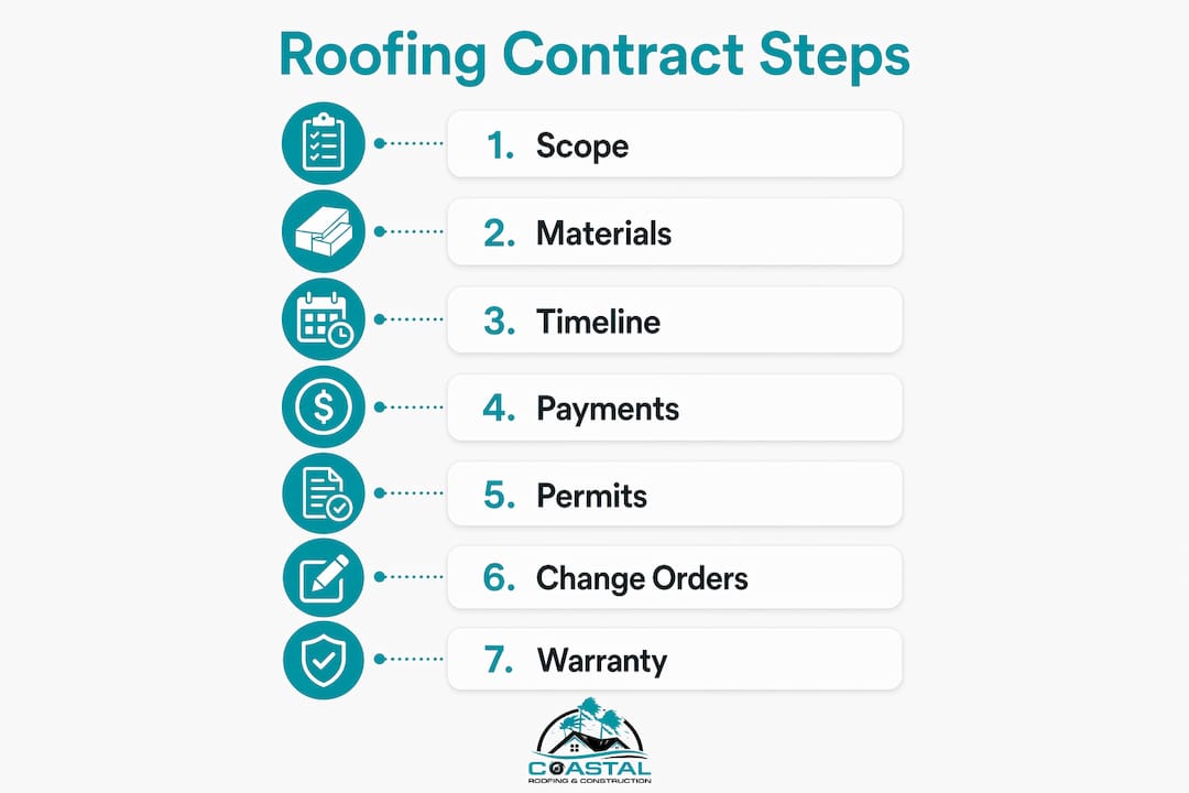 Infographic outlining key roofing contract steps