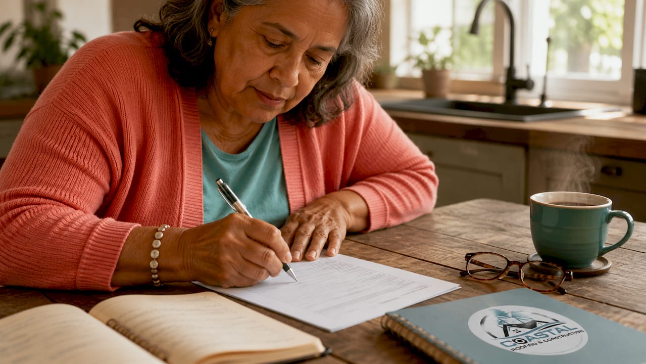 Senior woman filling loan application form