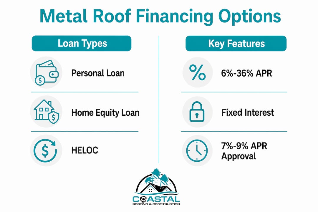 Infographic comparing metal roof financing types