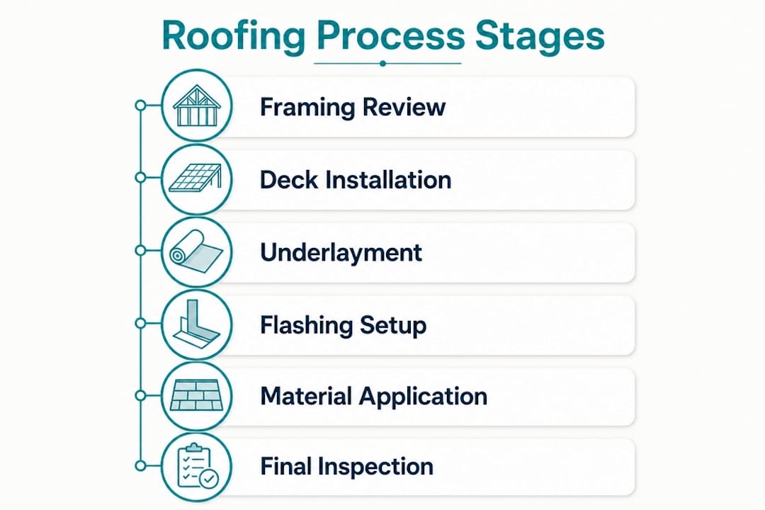 Infographic illustrating roofing installation steps