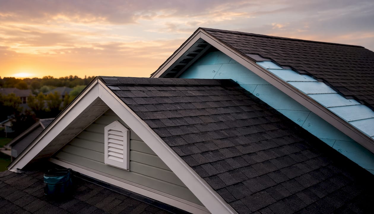 Roof showing vented and unvented attic sections