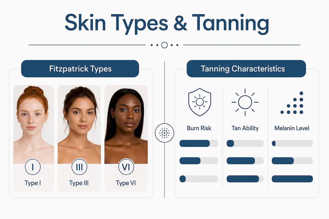 Infographic comparing Fitzpatrick skin types and tanning results