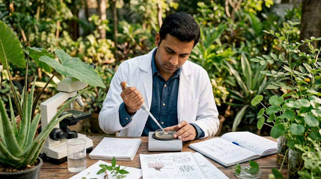 Scientist working with skin tanning samples