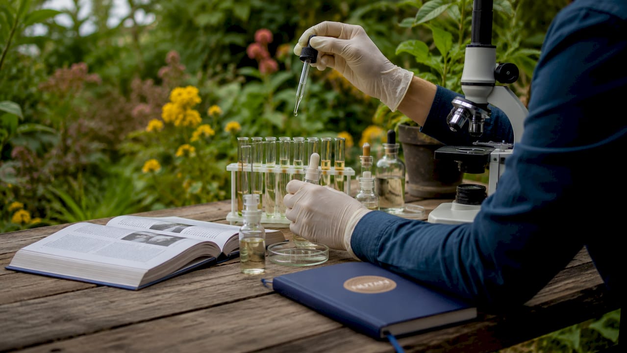 Hands conducting cellular biology research in lab