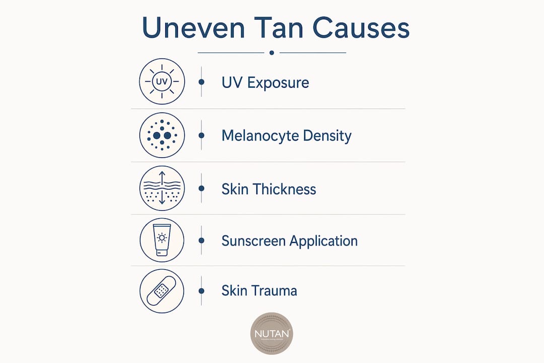 Infographic showing causes of uneven tan