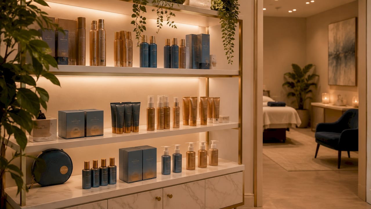 Close-up of professional sunless tanning products