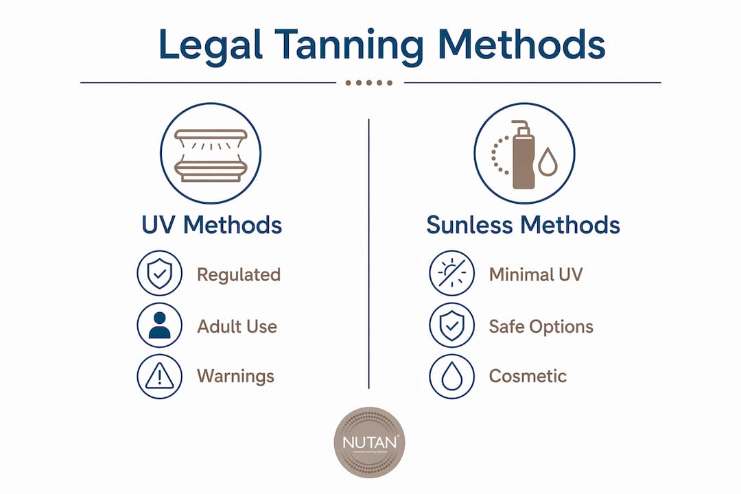 Infographic contrasting UV and sunless tanning legal aspects