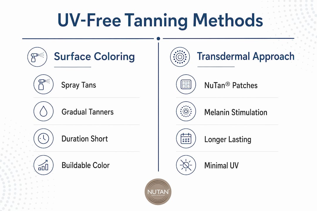 Infographic comparing UV-free tanning methods