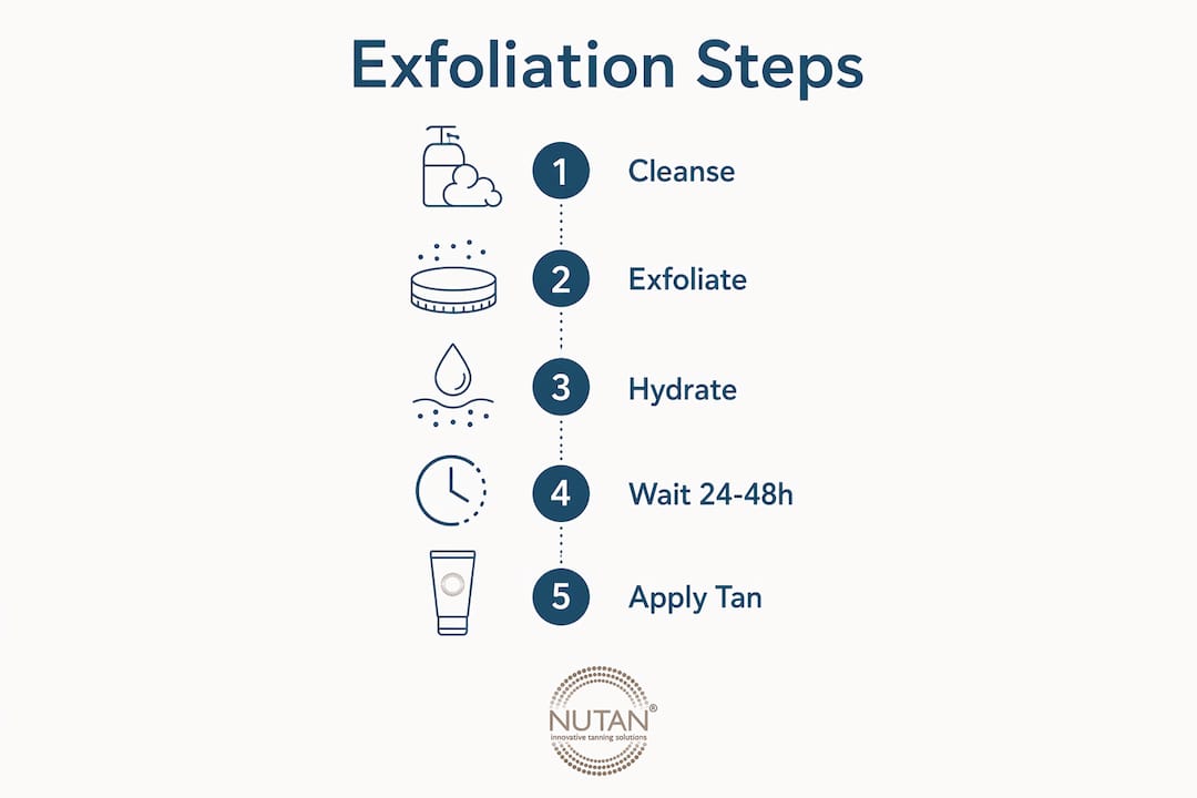 Infographic illustrating exfoliation and tanning preparation steps