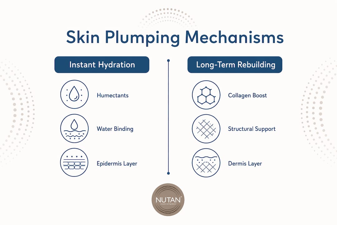 Infographic comparing instant hydration and long-term skin plumping