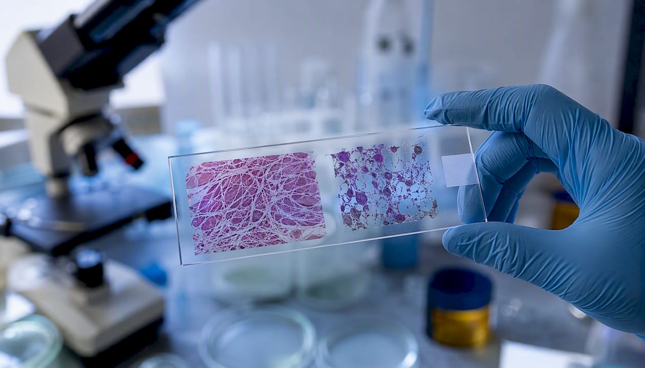 Microscopic collagen fibers in young and aged skin