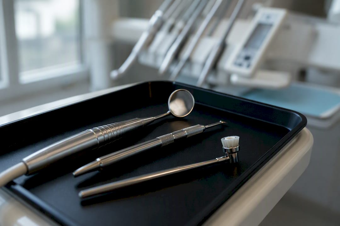 Close-up of dental cleaning tools