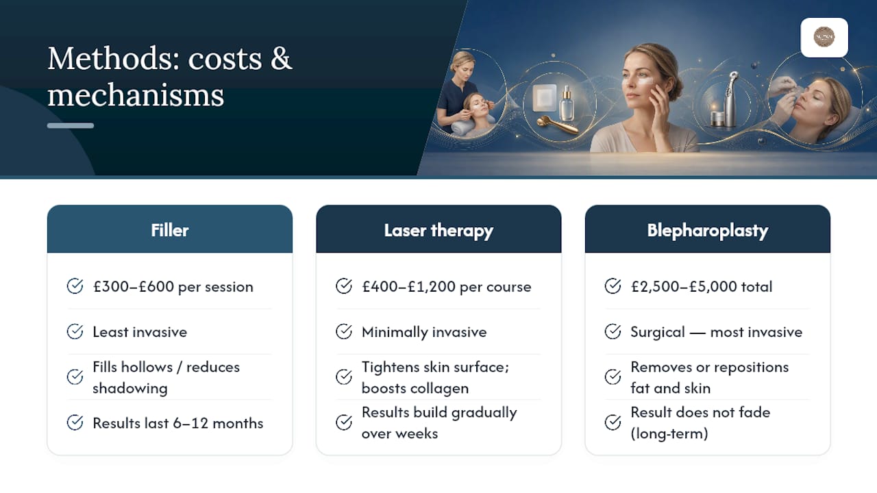 Cost comparison of professional eye bag treatments
