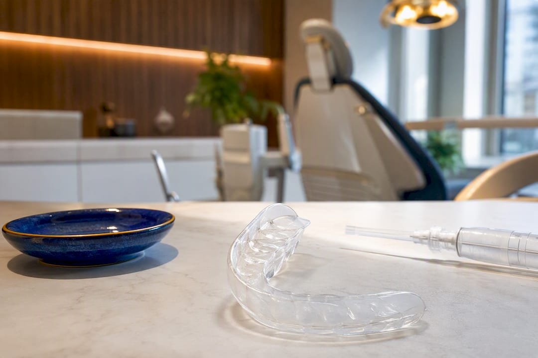 Custom whitening tray in dental treatment room
