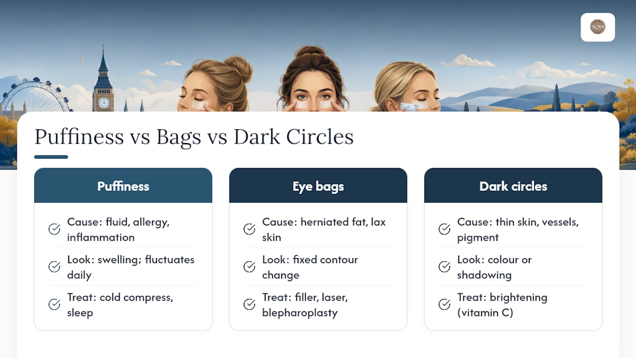 Comparison of puffiness bags and dark circles