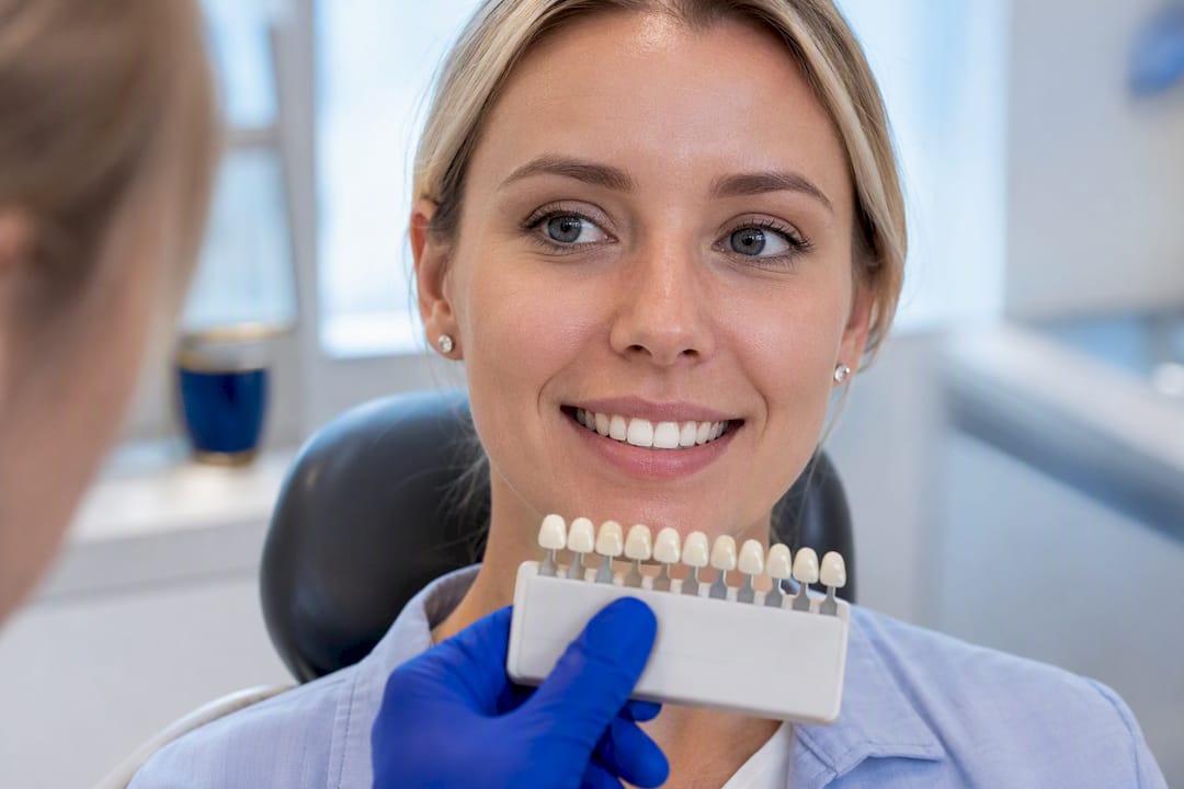 Smile assessed beside tooth shade tabs