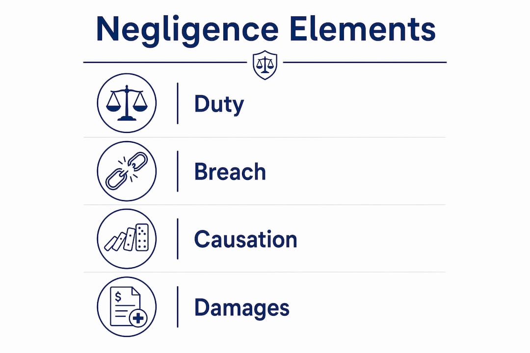 Infographic illustrating four elements of negligence liability