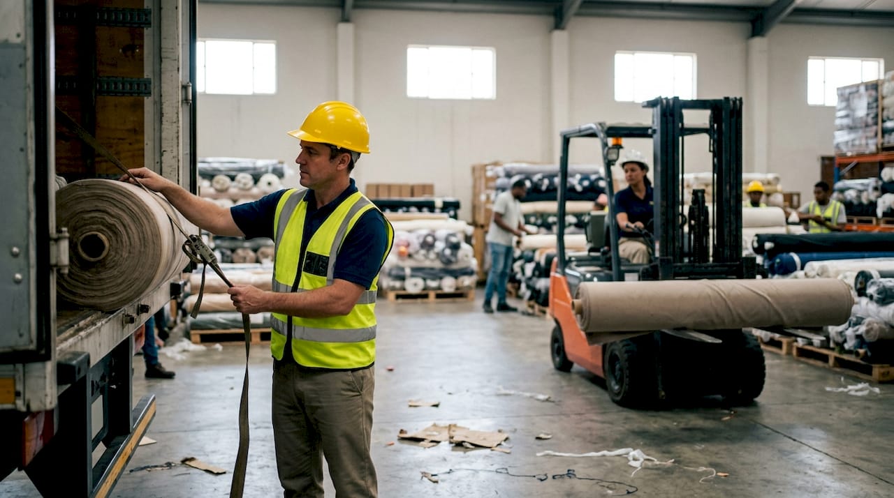 Warehouse cargo loading safety inspection scene