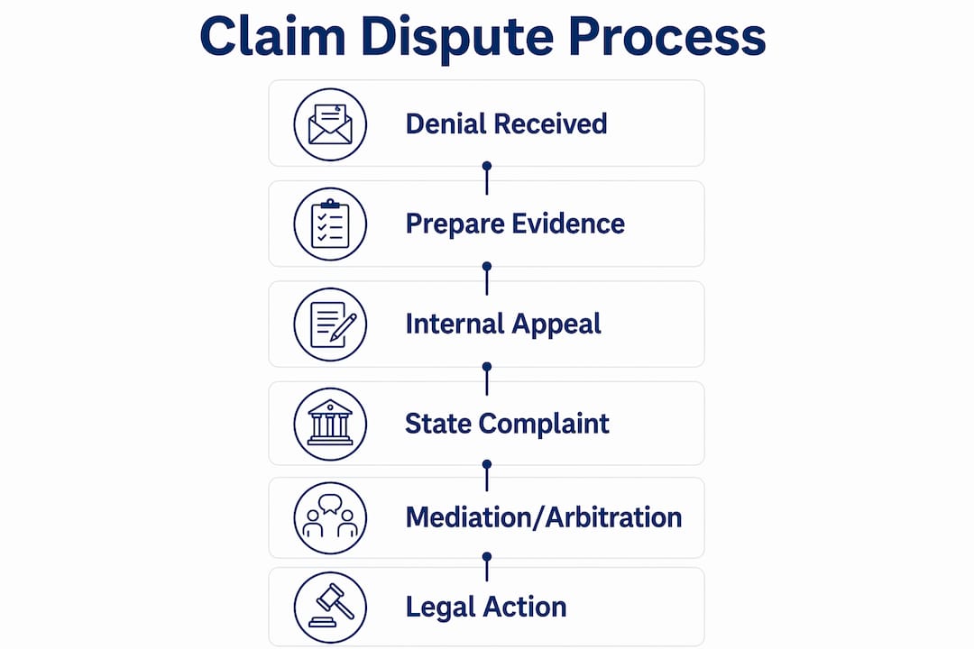 Infographic illustrating steps in insurance claim dispute process