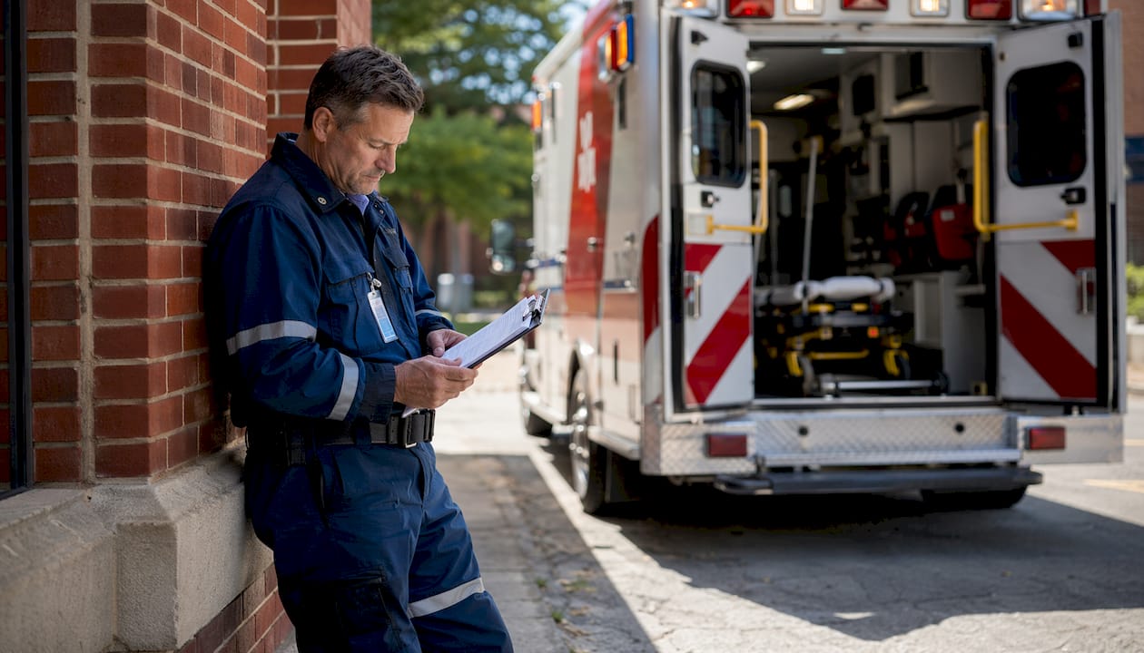 Paramedic holding ambulance injury records