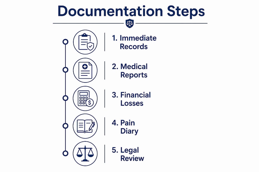 Infographic detailing key steps in injury claim documentation