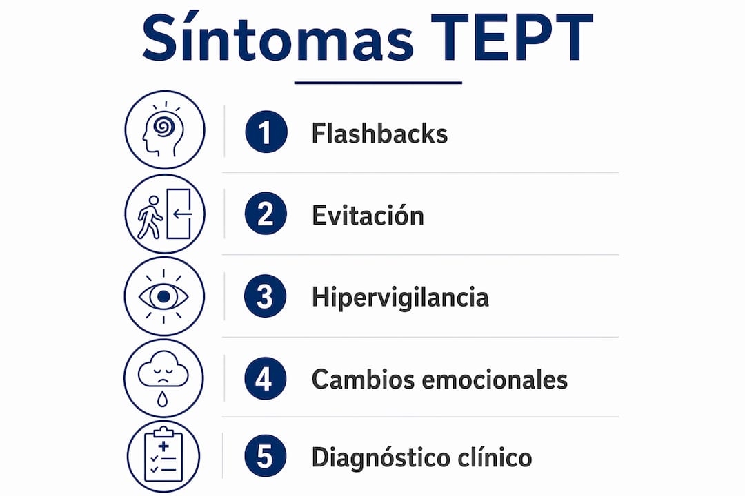 Infografía: principales síntomas y cómo se diagnostica el TEPT
