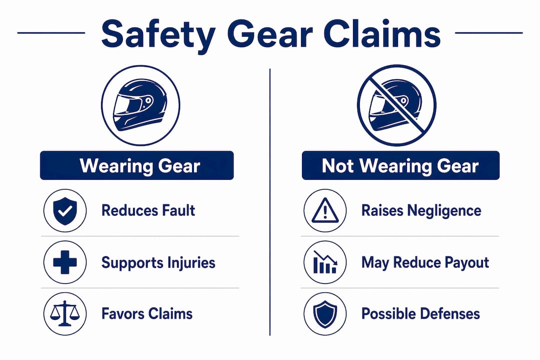 Infographic comparing effects of wearing vs not wearing safety gear in claims