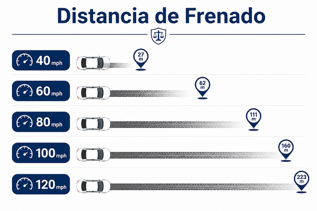 Infografía que explica cómo la velocidad influye en la distancia de frenado.