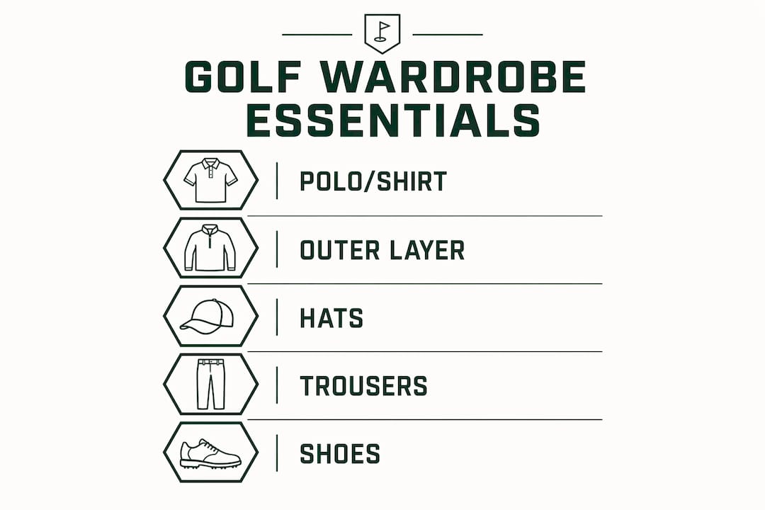 Infographie montrant les catégories de vêtements de golf essentiels
