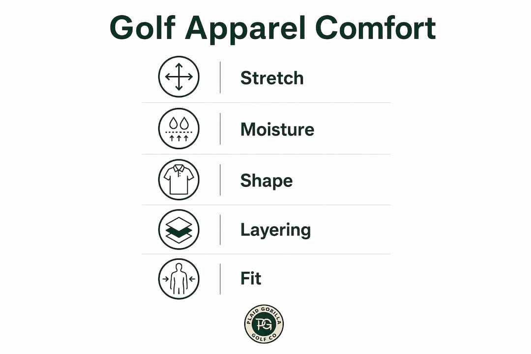 Infographie montrant les facteurs de confort des vêtements de golf