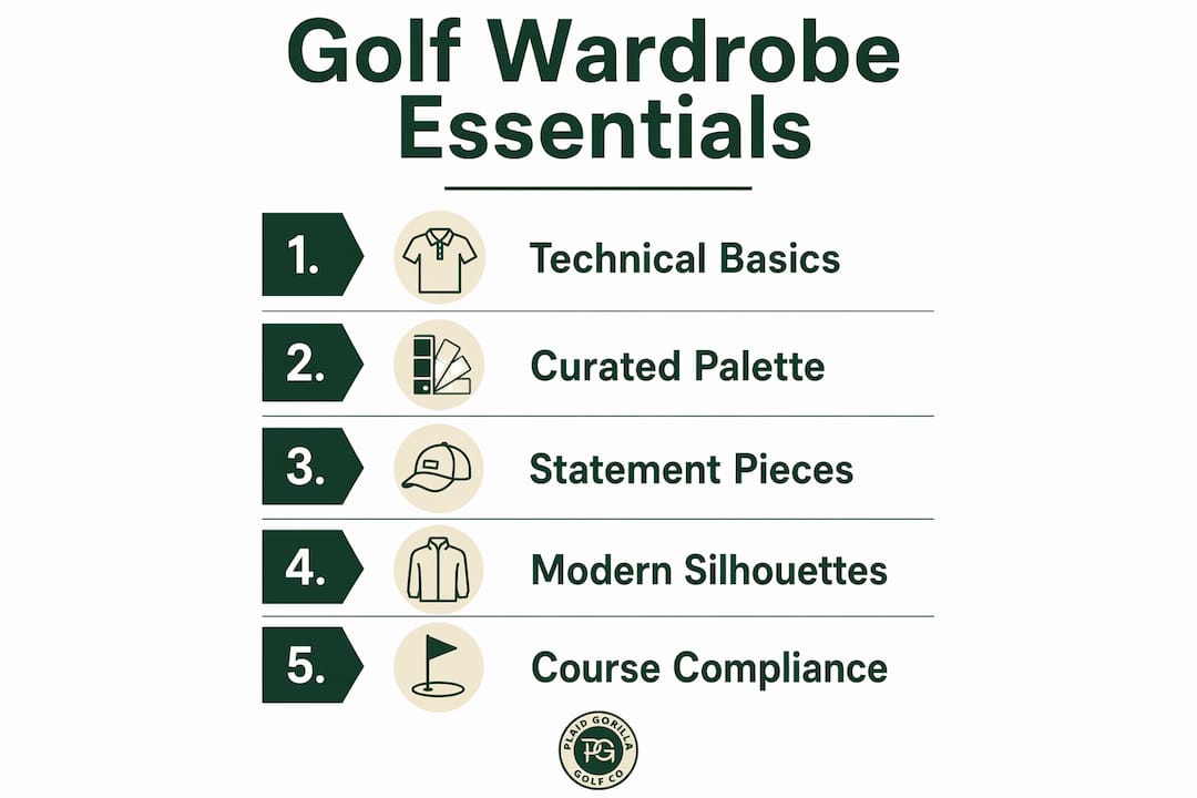 Infographic showing golf wardrobe essentials steps