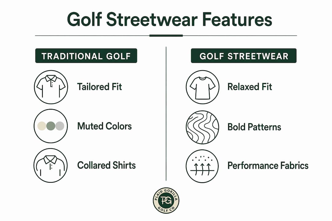 Infographic comparing traditional golf and streetwear features