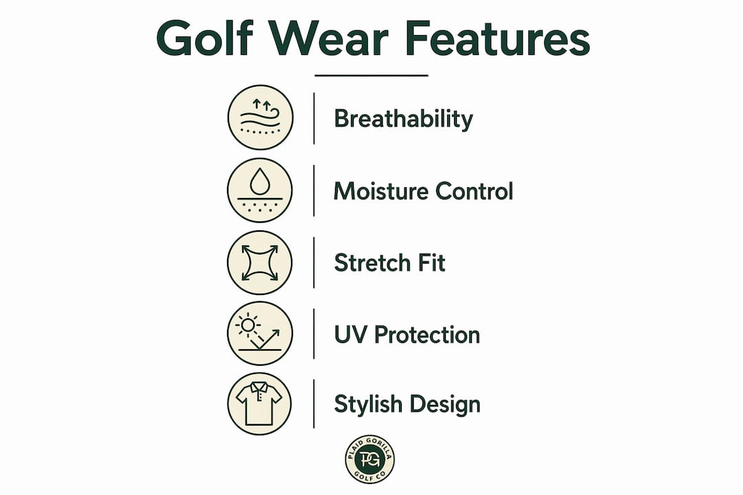 Infographic showing key features of fashion-forward golf wear