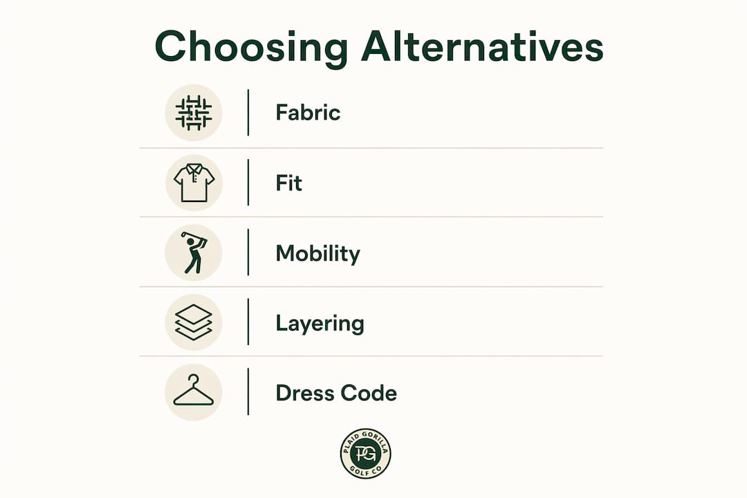 Infographic showing steps to choose alternative golf clothing