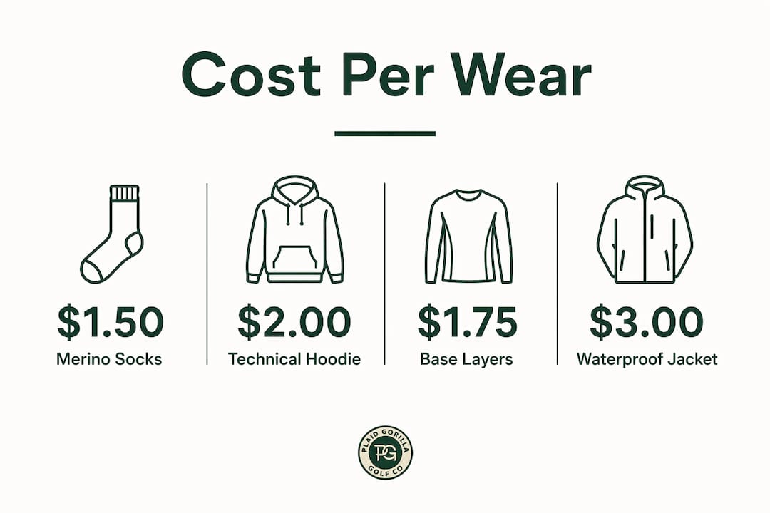 Infographic showing cost per wear of premium golf apparel