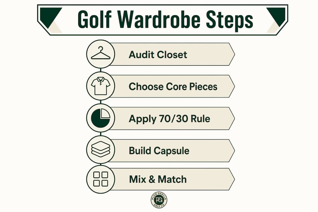 Infographic showing golf wardrobe building steps