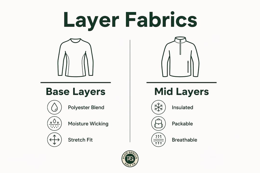 Infographic comparing fabrics for golf layering