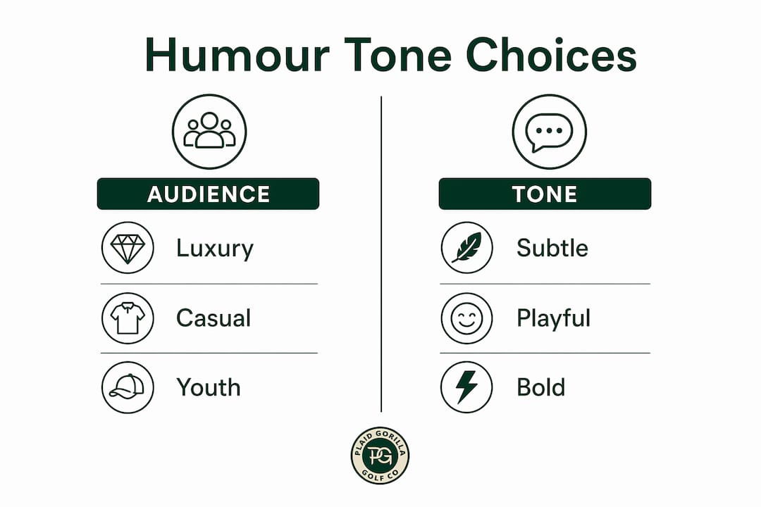 Infographic comparing humour tone by golf apparel audience