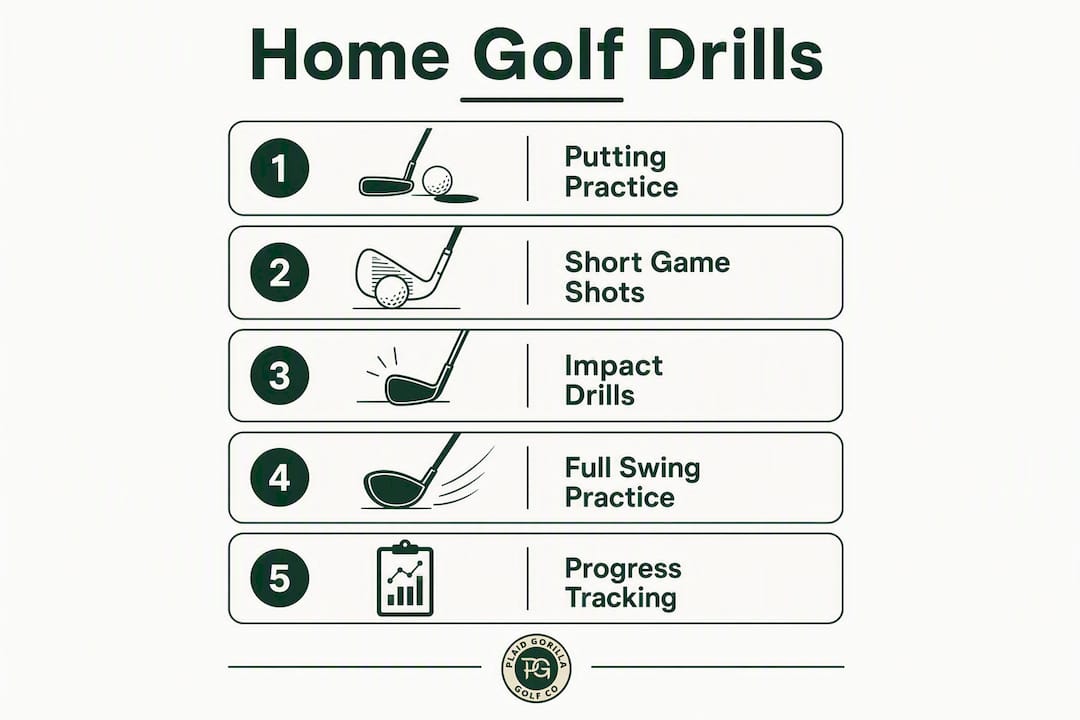 Infographic showing home golf practice drill steps