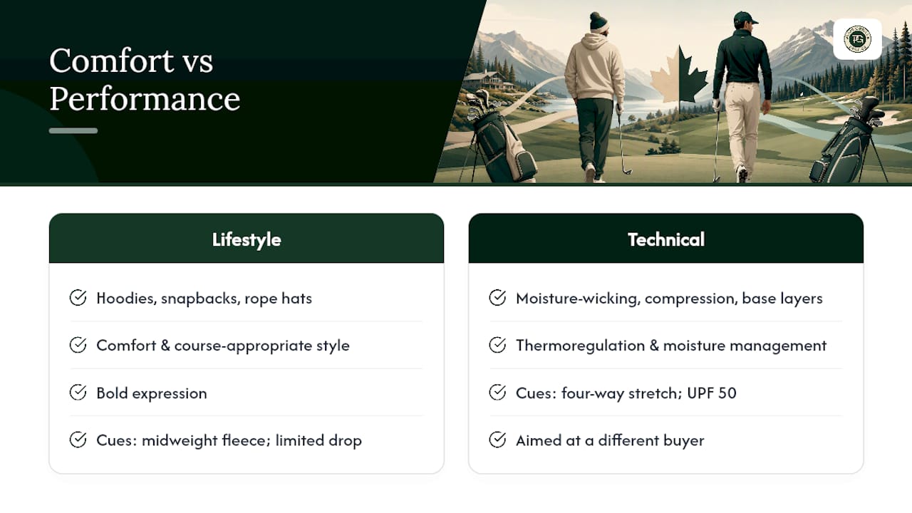 What does 'comfort vs performance' mean for golf lifestyle apparel? — overview diagram