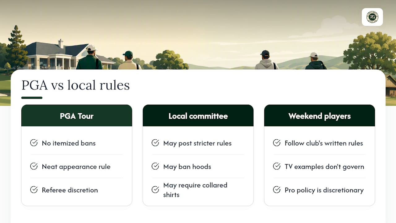 What PGA Tour and tournament rules say about hoodies — overview diagram