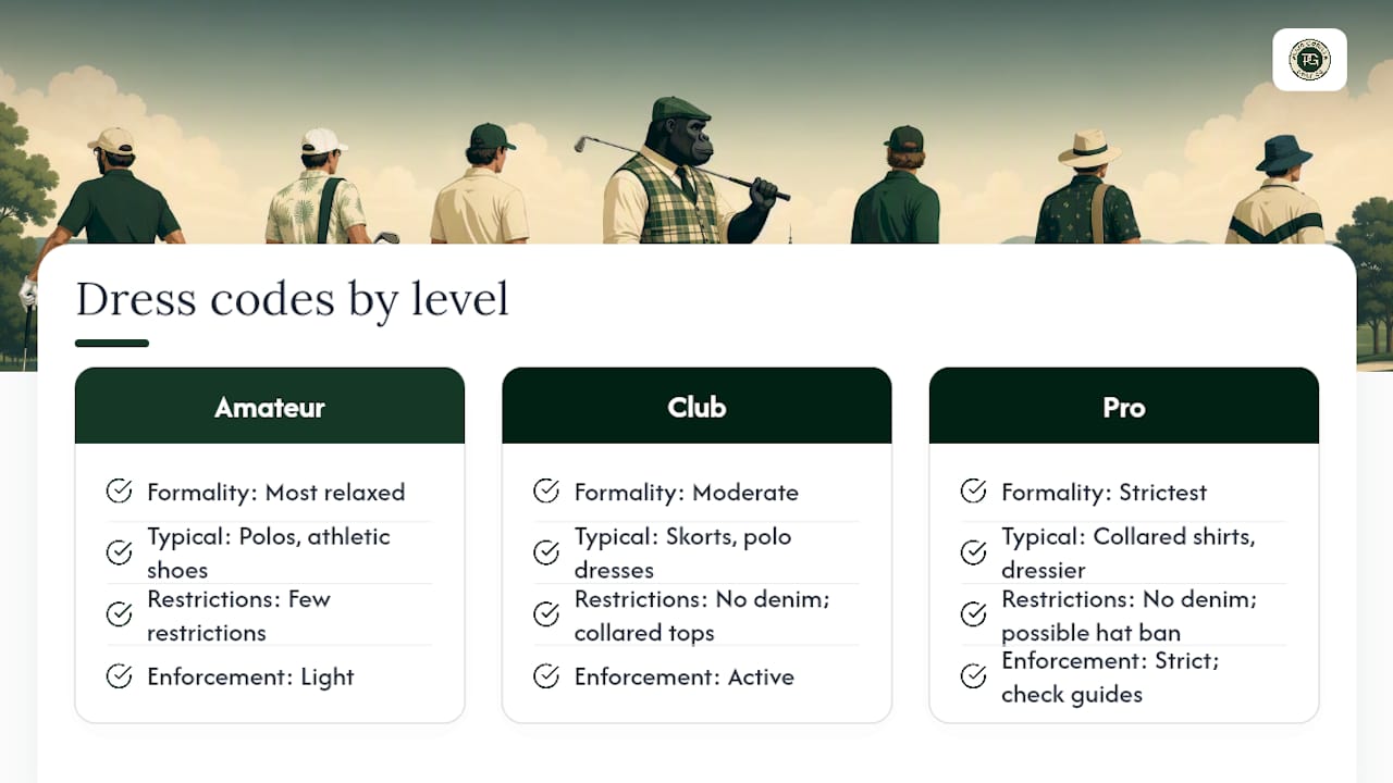 Diagram comparing golf dress codes by tournament level